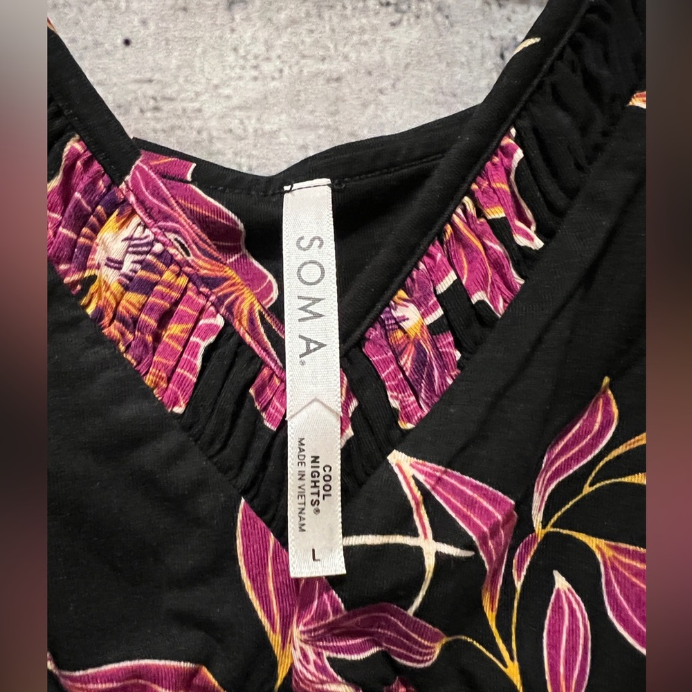 Soma Cool Nights Black Pink Floral Chemise Sexy Sleep Dress Slip NWT Large - Picture 4 of 6